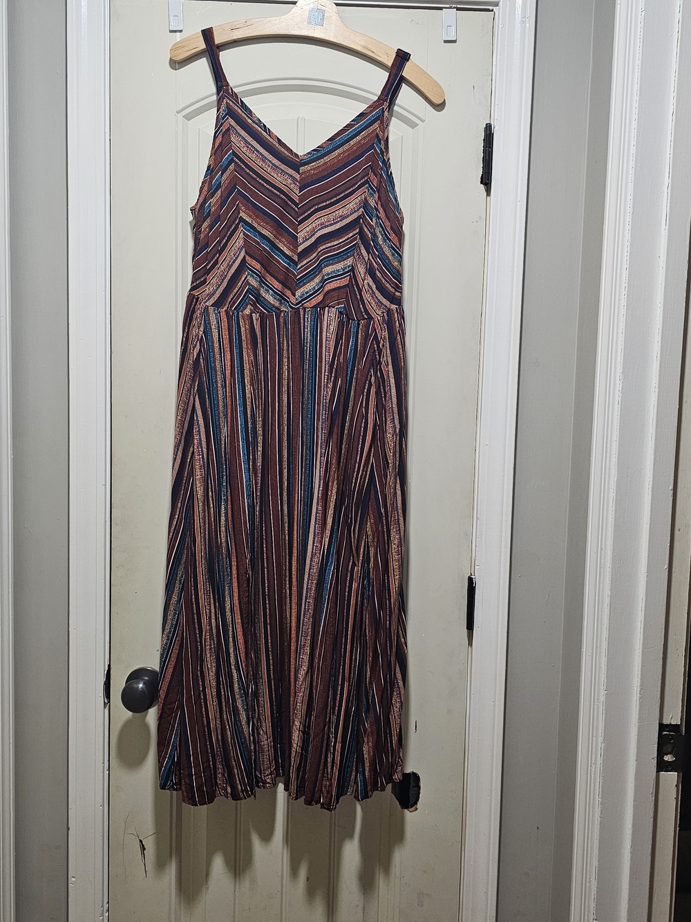 BloomChic Brown, Blue & Cream Striped V-Neck Maxi Dress
